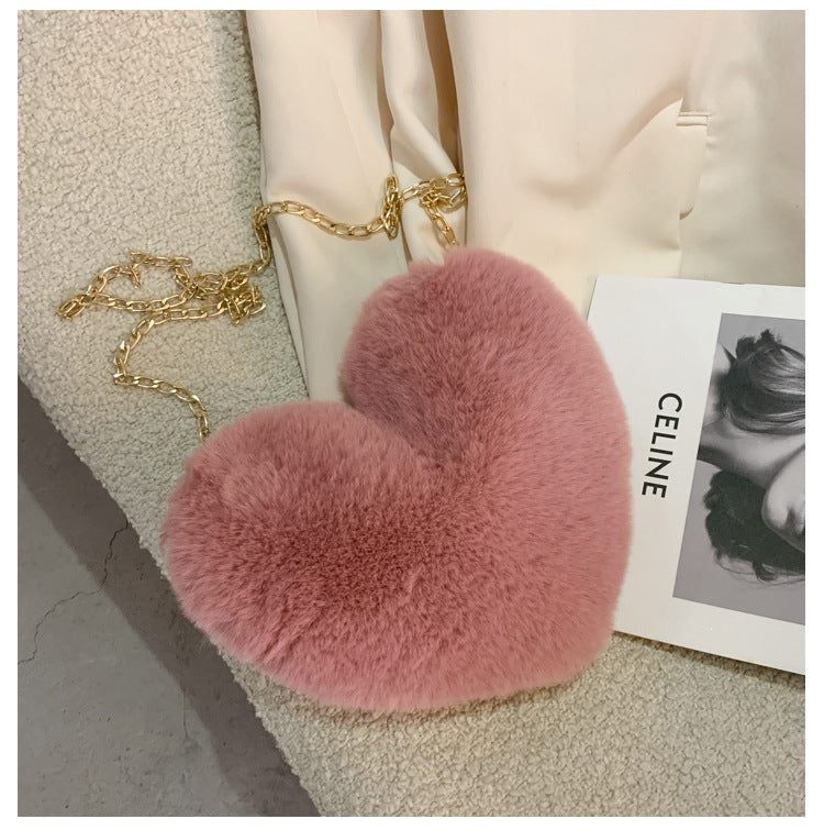 Wholesale Plush Heart Chain Shoulder Messenger Bag